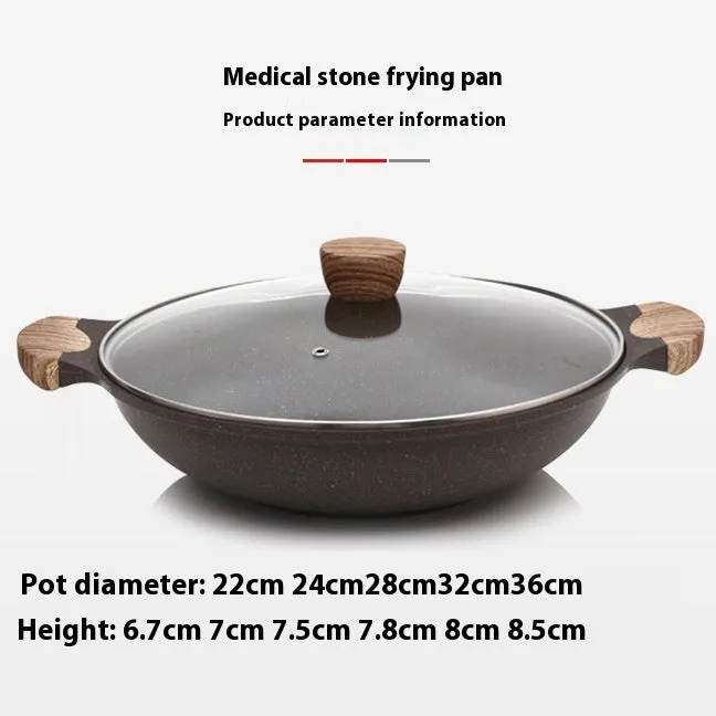 Medical Stone Non-stick Pan Mandarin Duck Hot Pot Thickened Glass Cover Handle Binaural Medical Stone Pot Gas Induction Cooker Universal