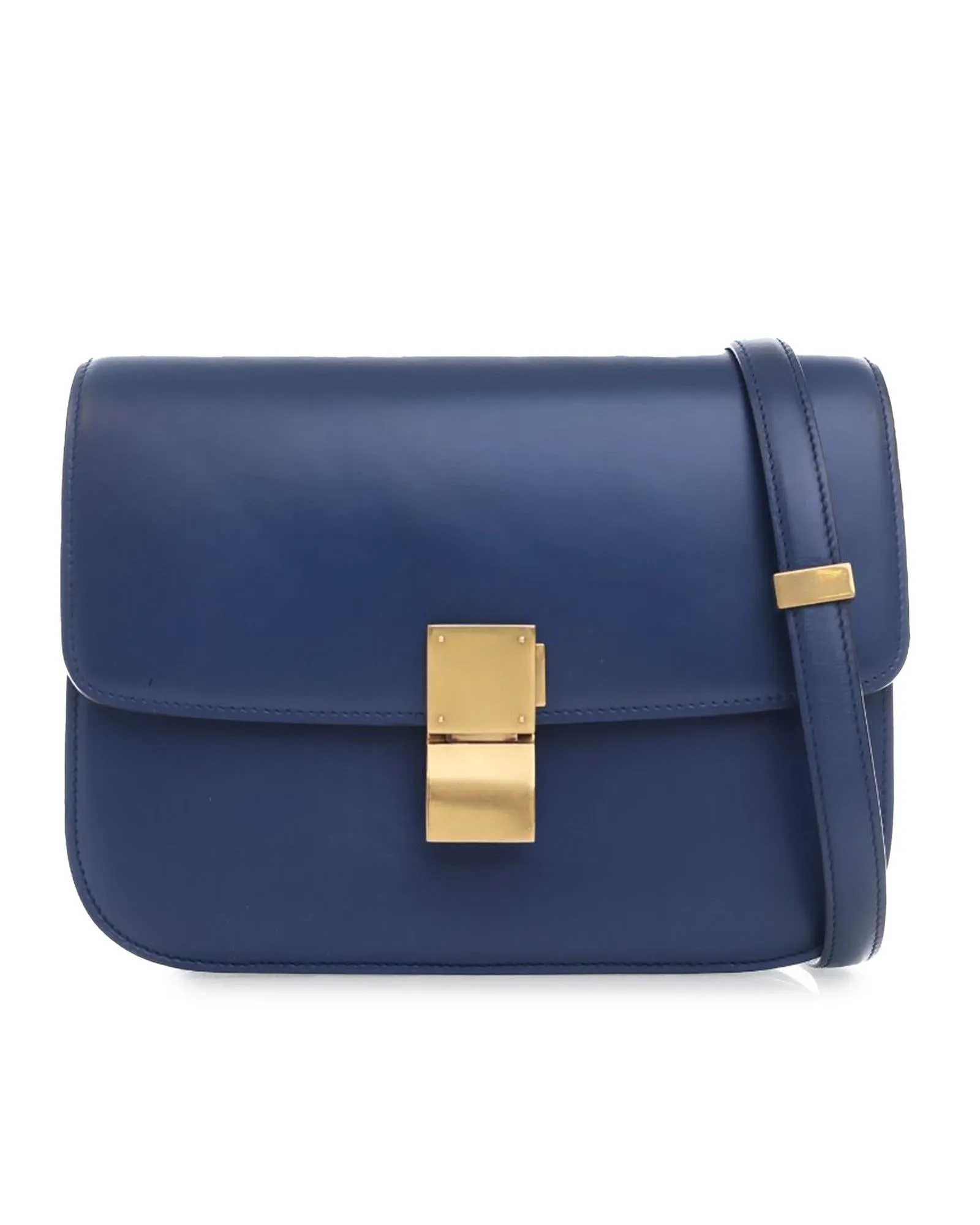 Medium Classic Leather Box Bag with Detachable Strap and Metal Clasp Closure