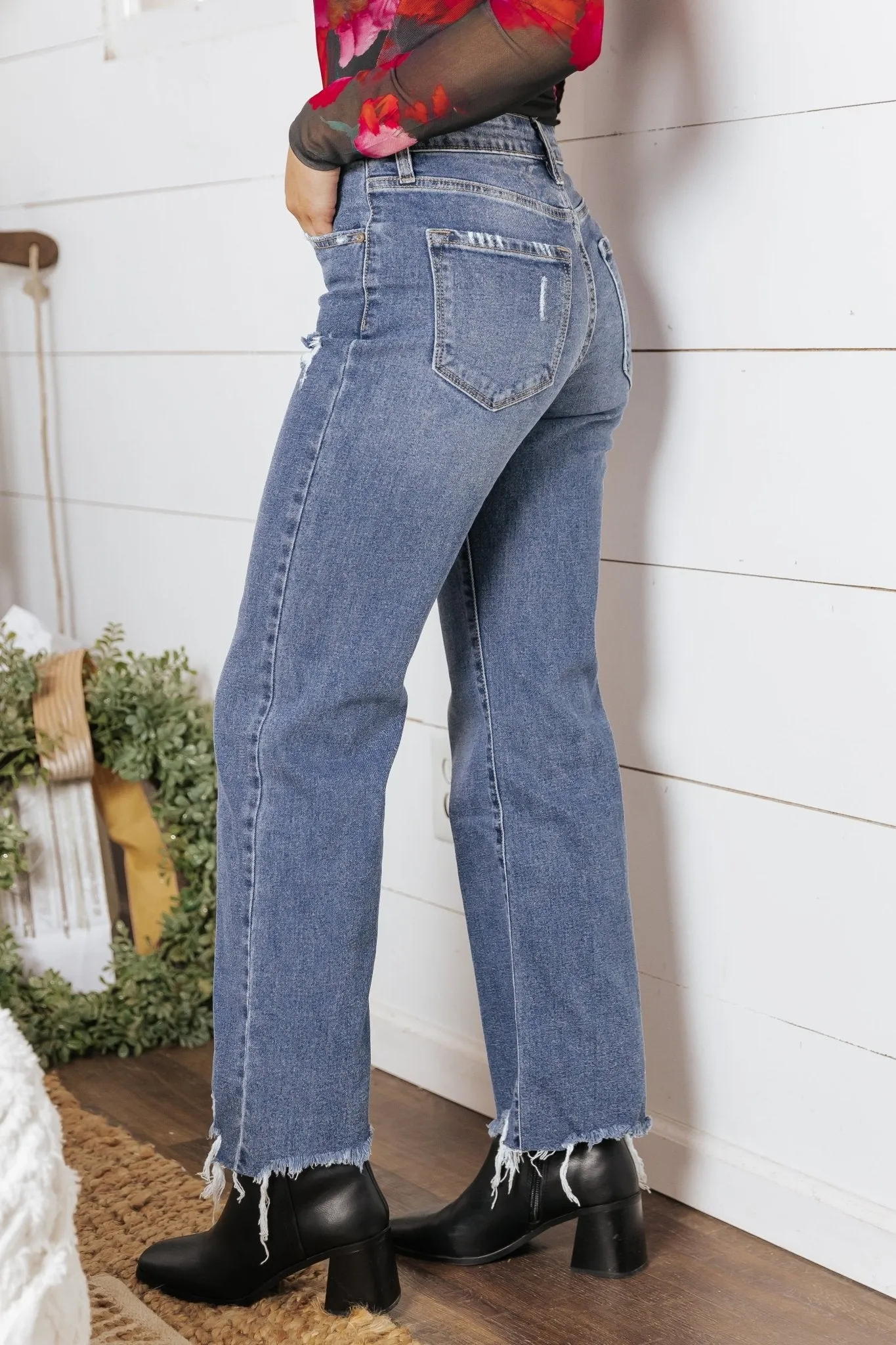 Medium Wash High Rise Distressed Jeans