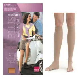 Mediven Plus Knee High Compression Stockings with Silicone Top Band Size 4, Petite, 30 to 40mm Hg Compression, Open Toe, Unisex, Latex-free