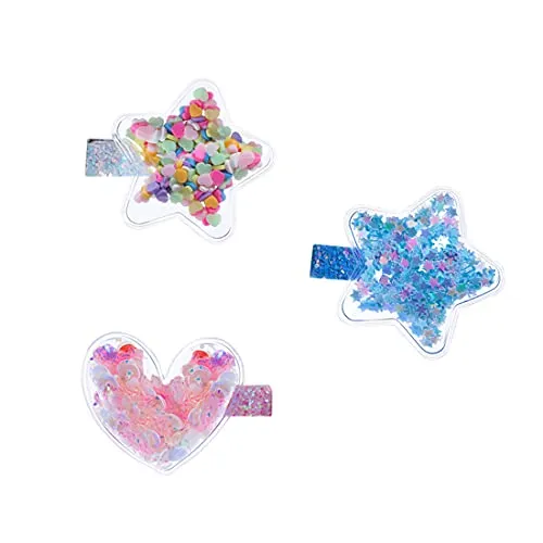 Melbees by Yellow Chimes 3 pcs Set of Heart Star Filled Charm Hair Clips Kids Hair Accessories for Toddlers and Kids (Pack of 3), Multi-Color, Medium