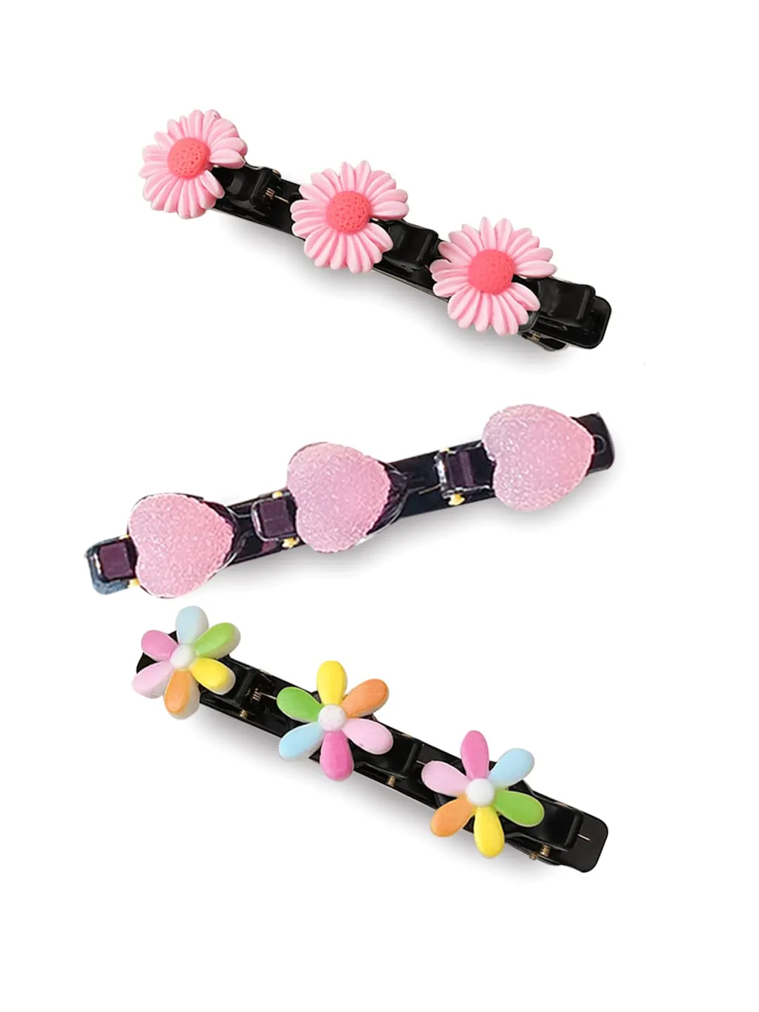 Melbees by Yellow Chimes Hair Clips for Girls 3 Pcs Hairclip Cute Floral Charms Hair Clips for Girls Alligator Hair Clip for Kids and Girls Hair Accessories.