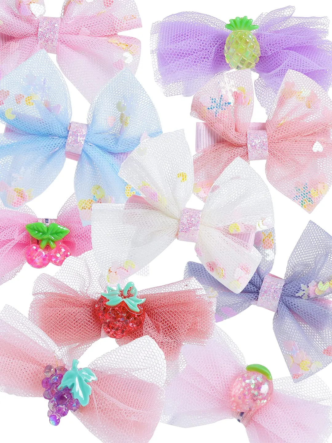 Melbees by Yellow Chimes Hair Clips for Girls Kids Hair Clip Hair Accessories for Girls Set of 10 PCS Cute Bow Charm & Fruits Theme Aligator Clips Hair Clips for Baby Girls Baby Hair Clips For Kids