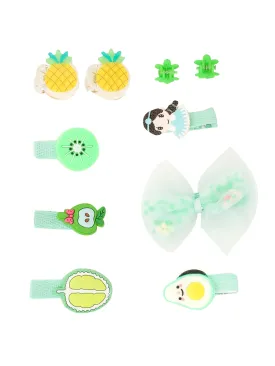 Melbees by Yellow Chimes Kids Hair Accessories for Girls Hair Accessories Combo Set Green 10 Pcs Baby Girl's Hair Clips Set Cute Ponytail Holder Claw Clip Bow Clips For Girls Assortment Gift Set