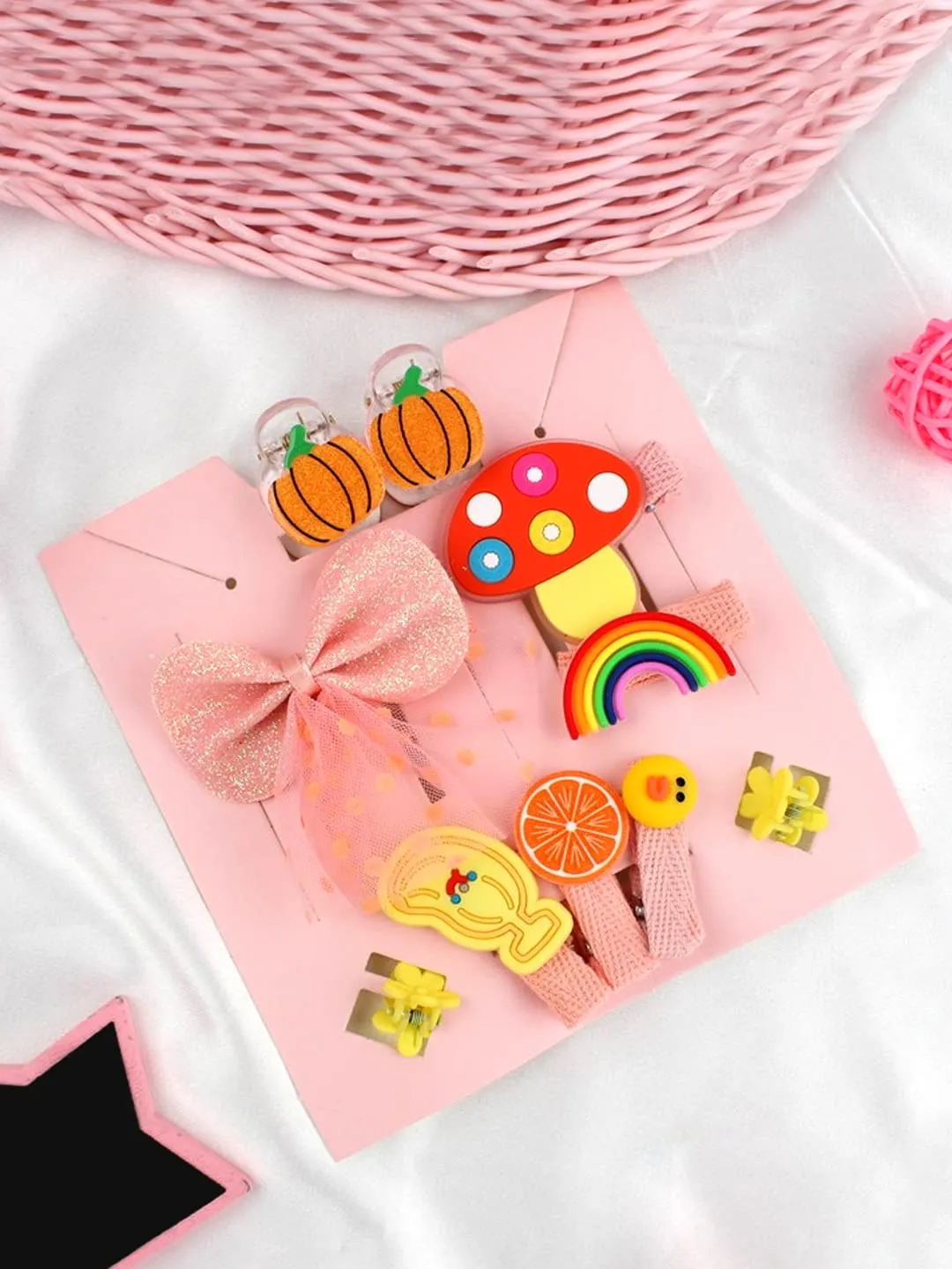 Melbees by Yellow Chimes Kids Hair Accessories for Girls Hair Accessories Combo Set Peach 10 Pcs Baby Girl's Hair Clips Set Cute Ponytail Holder Claw Clip Bow Clips For Girls Assortment Gift set for Kids Teens Toddlers