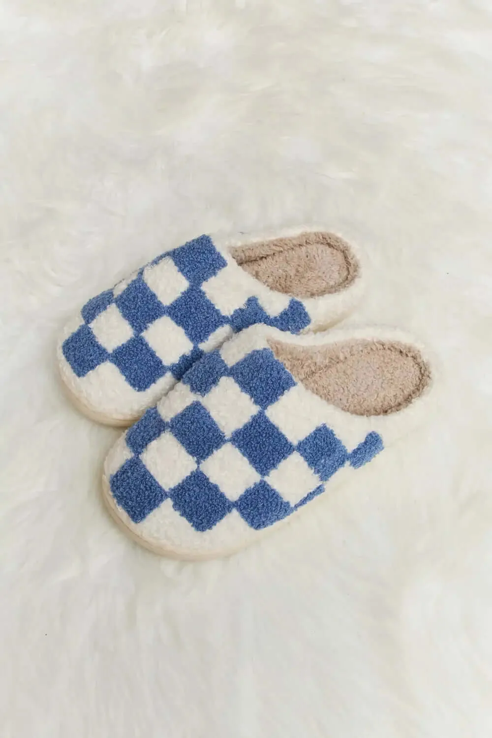 Melody Checkered Print Plush Slippers