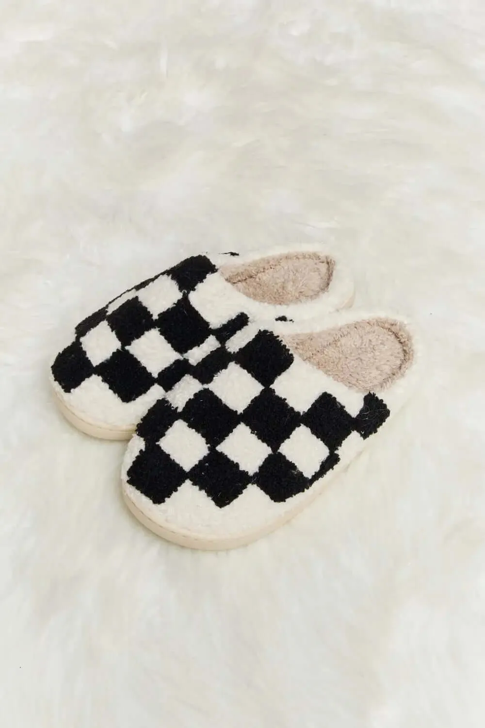 Melody Checkered Print Plush Slippers