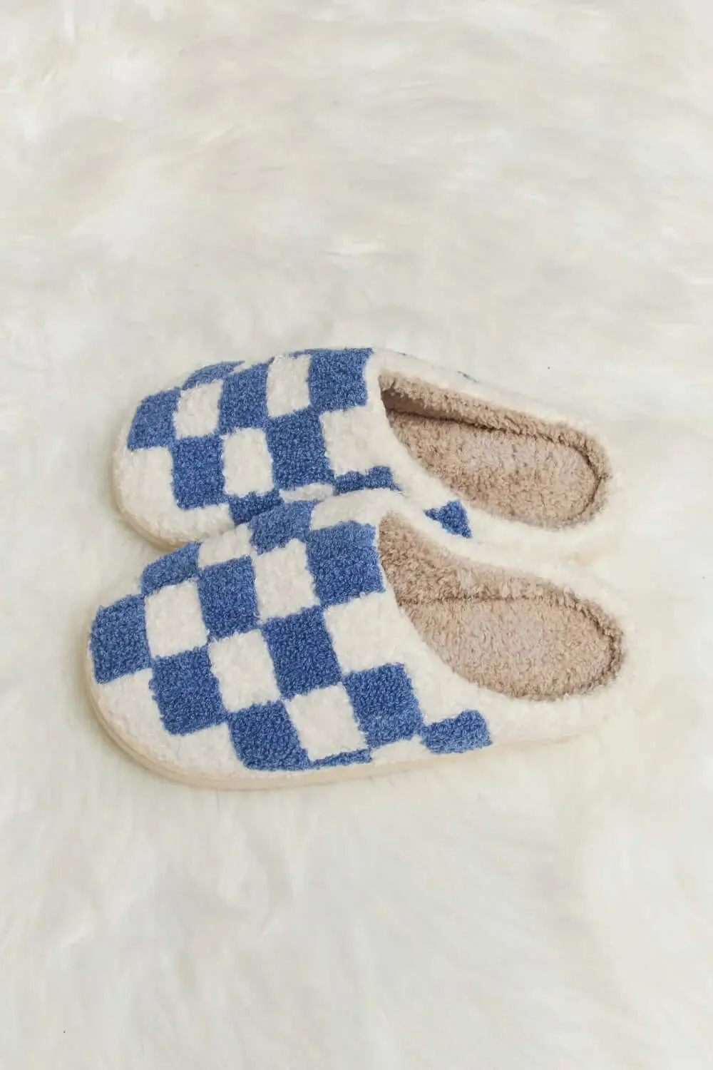 Melody Checkered Print Plush Slippers