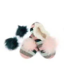 MEMOI STRIPE CHENILLE INTERCHANGEABLE POM POM SLIPPERS