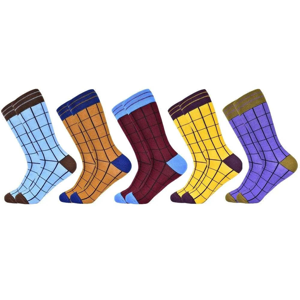 Men Colourful Cotton Geometric Lattice Classic Happy Business Casual  Socks