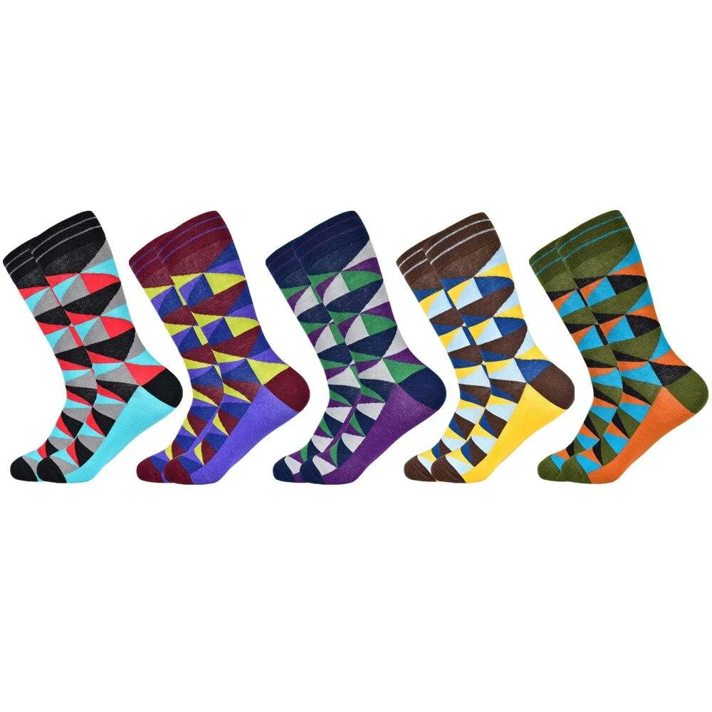 Men Colourful Cotton Geometric Lattice Classic Happy Business Casual  Socks