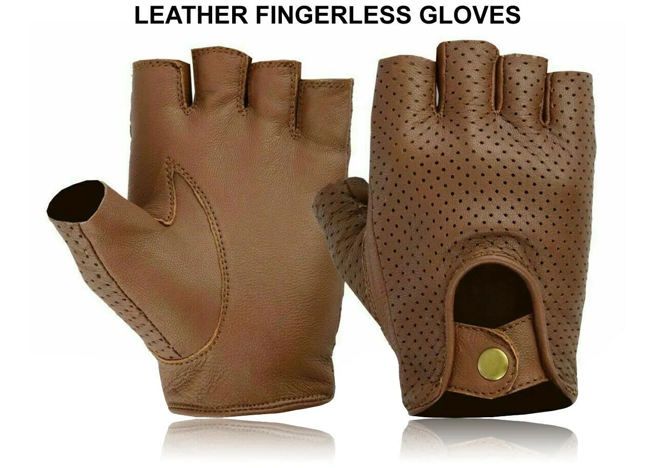 Men Driving Leather Mesh Fingerless Glove