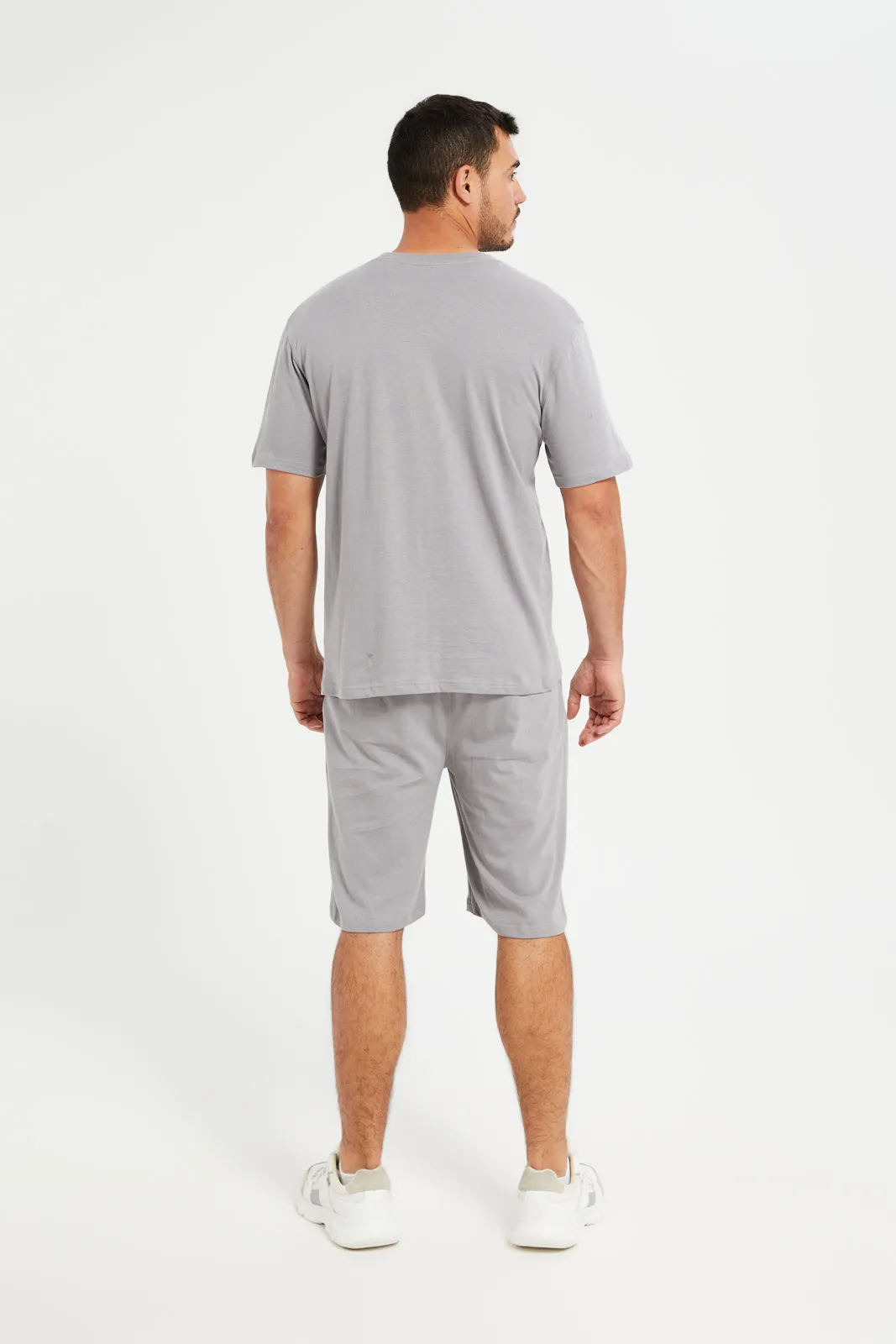 Men Grey Short Sleeves Pyjama Set (2 Piece)