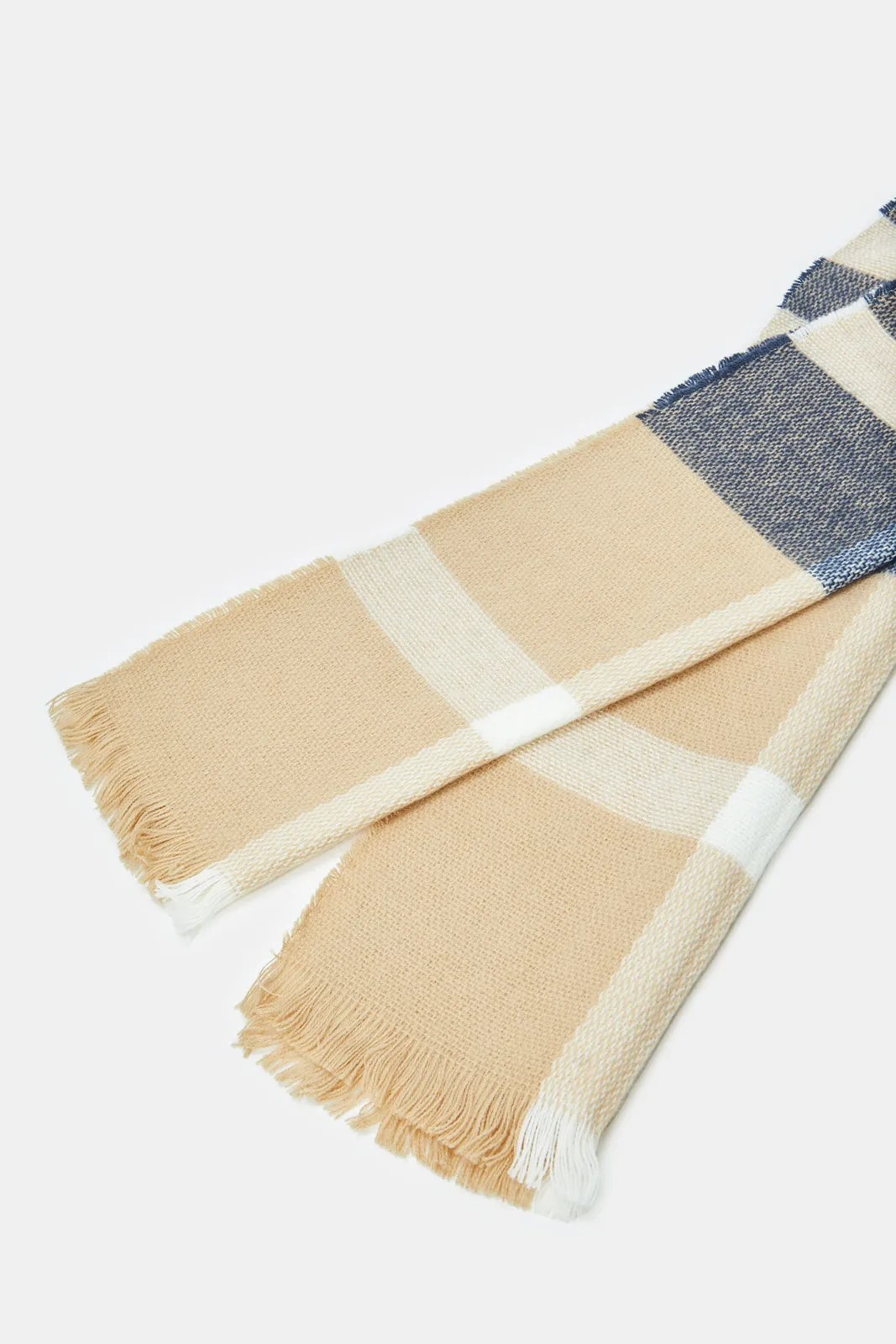 Men Navy And Beige Embellished Scarf