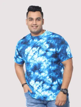 Men Plus Size Blue Tie Dye Texture Digital Printed Round Neck T-Shirt