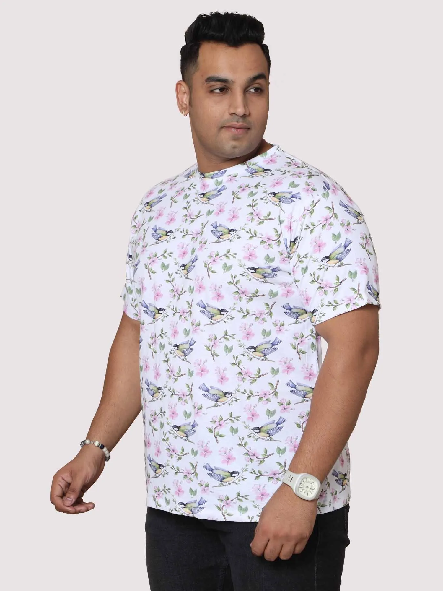 Men Plus Size Hummy Bird  Digital Printed Round Neck T-shirt