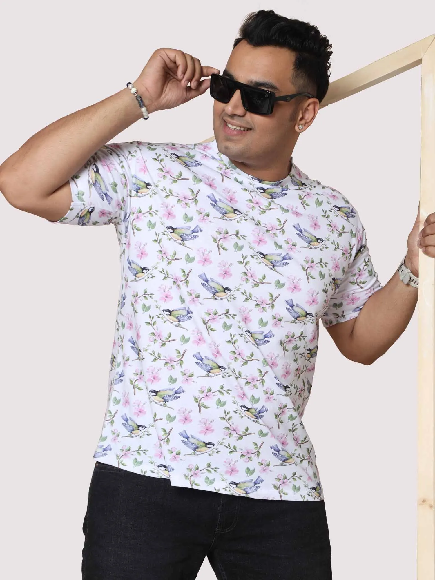 Men Plus Size Hummy Bird  Digital Printed Round Neck T-shirt