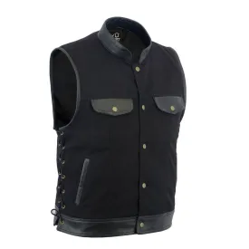 Men SOA Denim Leather Motorcycle Vest with Side Laces