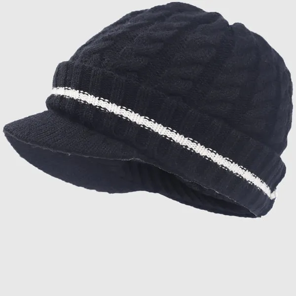 Men Thick Fleece Beanie Visor Winter Hat B321