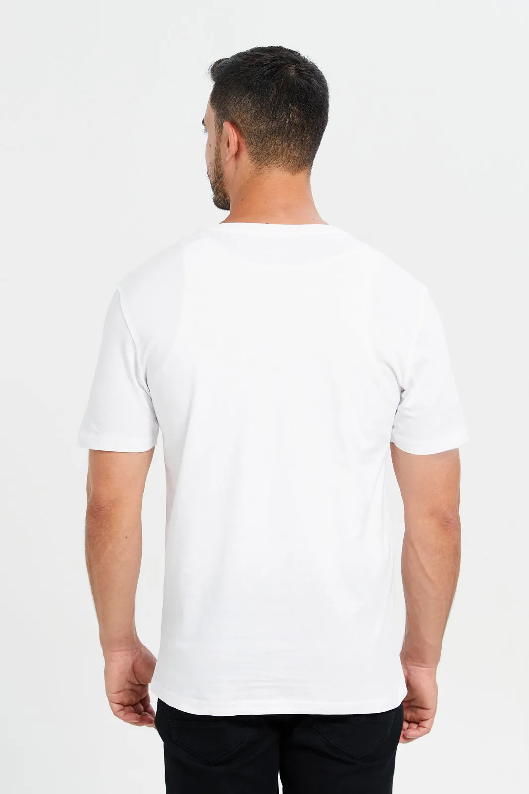 Men White Henley T-Shirt