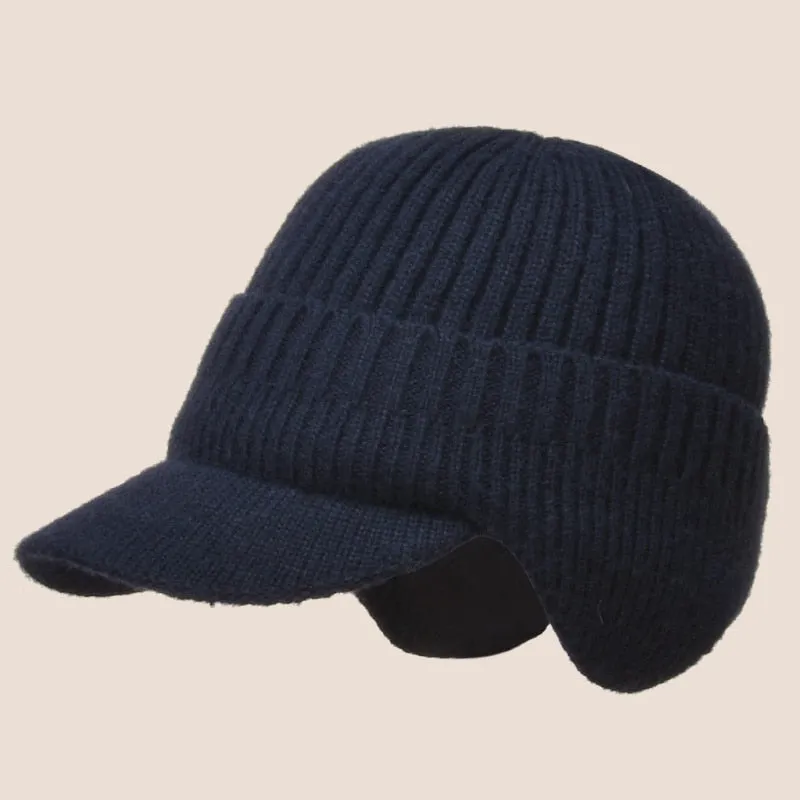 Men Winter Knitted Hat Outdoor Cycling Ear Protection Warmth Peaked Cap Casual Fashion Sunhat Bomber Hats 56-61CM