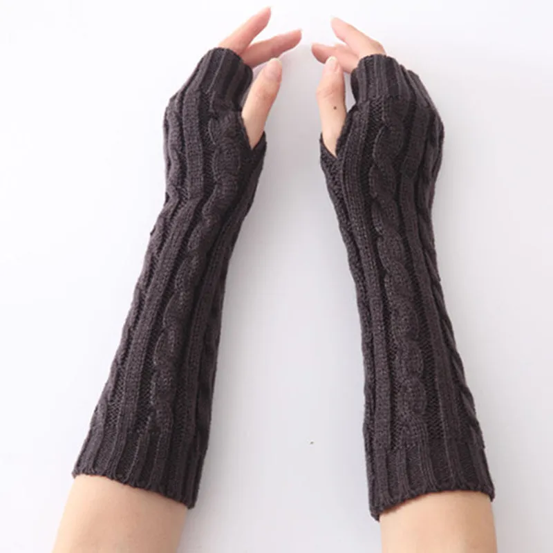 Men Women Winter Hemp Pattern Knitted Fingerless Gloves