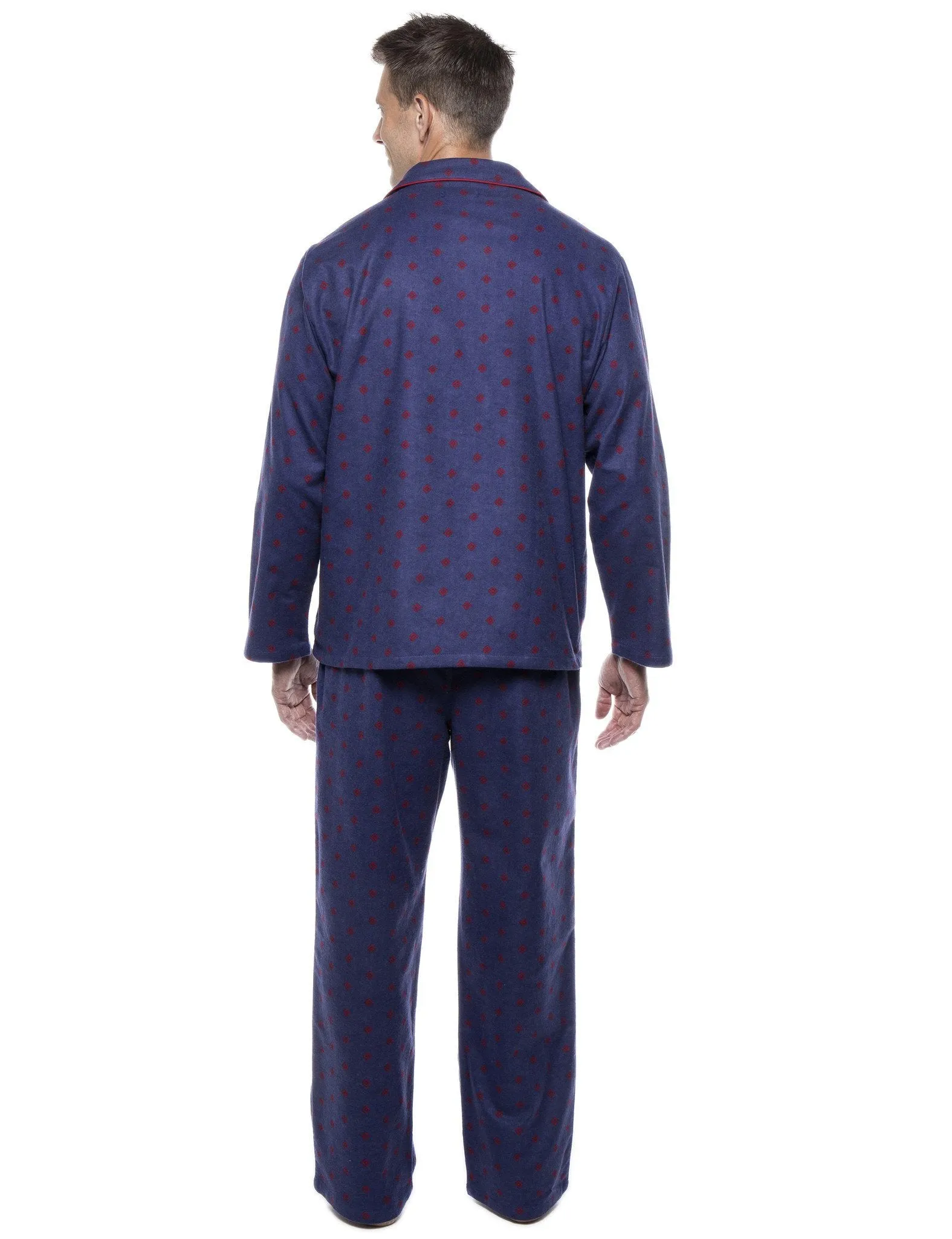 Men's 100% Cotton Flannel Pajama Set - Double Diamond Navy/Red