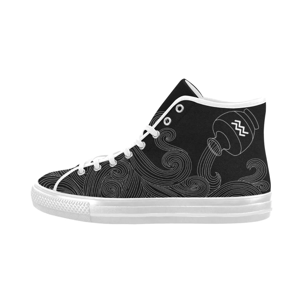 Men's Aquarius Water Bearer Black Zodiac Print Canvas High Top Shoes