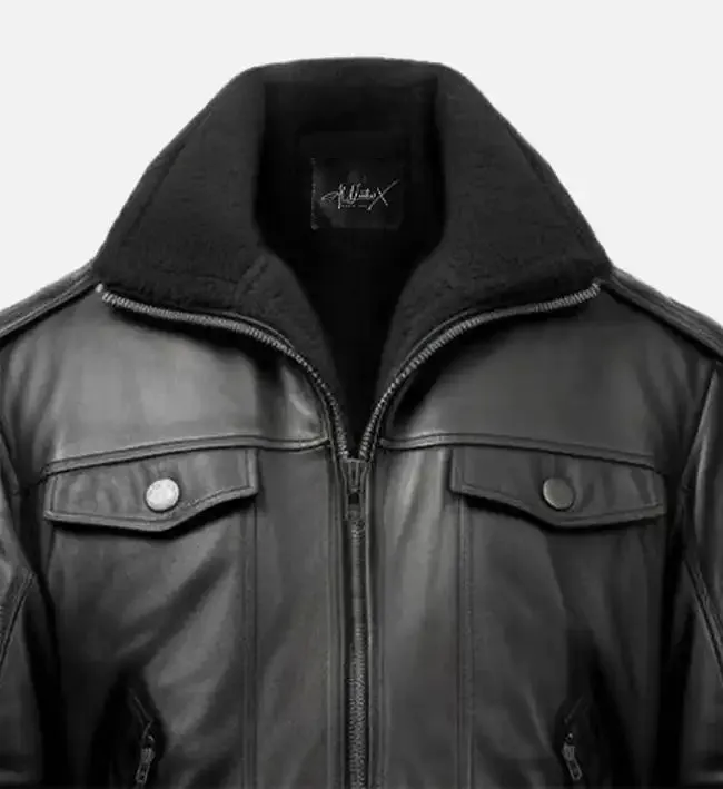 Men's Aviator Black Leather Bomber Jacket