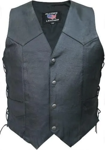 Men's Basic Black Goat Skin Leather Motorcycle Vest