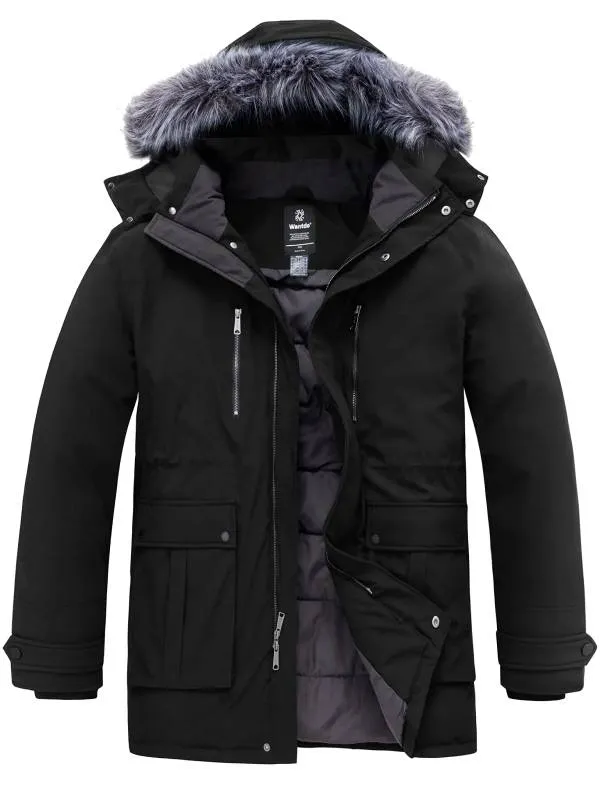 Men's Big and Tall Long Puffer Jacket Winter Coat Warm Snow Parka Plus Size with Removable Fur Hood