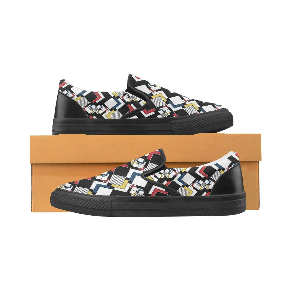 Men's Big Size Clashing Cubes Print Slip-on Canvas Shoes