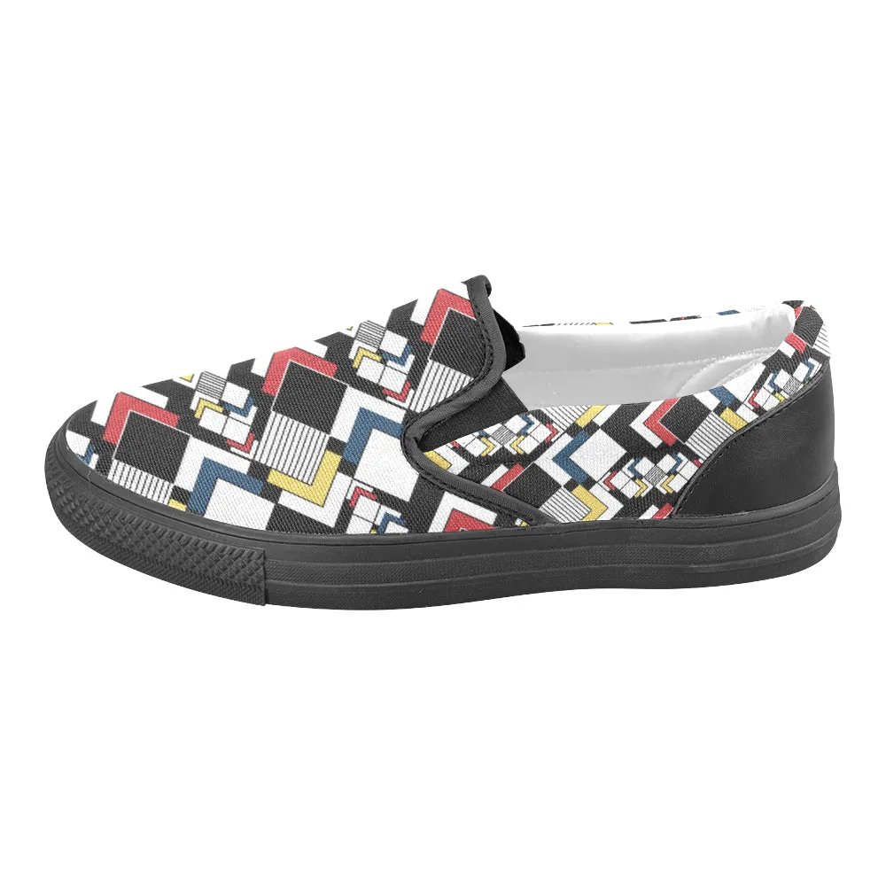 Men's Big Size Clashing Cubes Print Slip-on Canvas Shoes