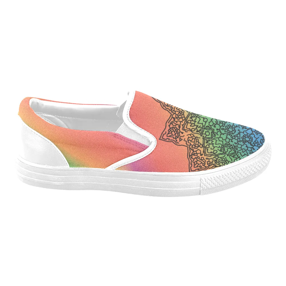 Men's Big Size Colorful Doodled Mandala Print Canvas Slip-on Shoes