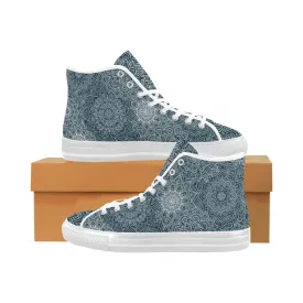 Men's Big Size Coral Blue Mandala Print Canvas High Top Shoes