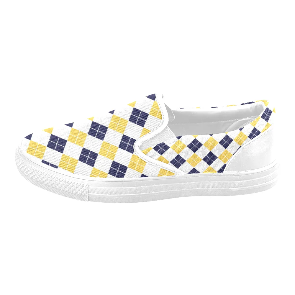 Men's Big Size Diagonal Checks Print Slip-on Canvas Shoes