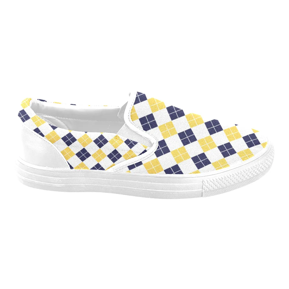 Men's Big Size Diagonal Checks Print Slip-on Canvas Shoes