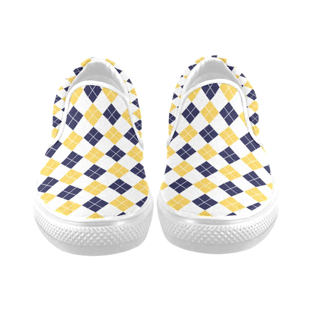 Men's Big Size Diagonal Checks Print Slip-on Canvas Shoes