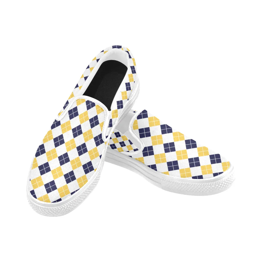 Men's Big Size Diagonal Checks Print Slip-on Canvas Shoes