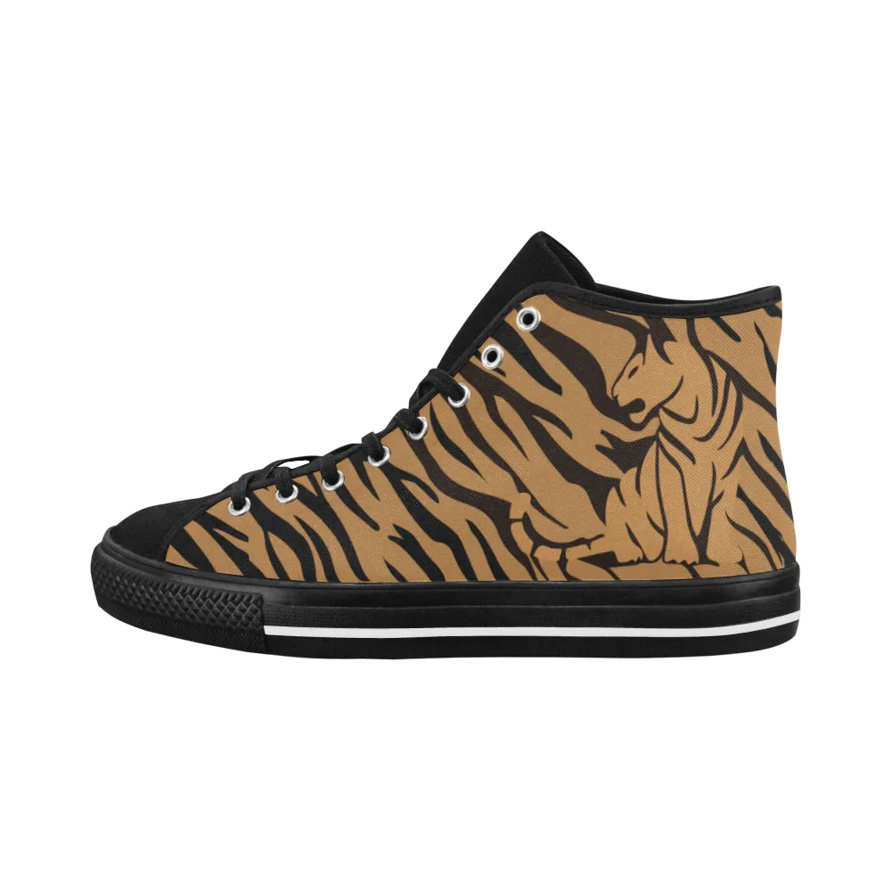 Men's Big Size Tiger Silhouette Print High Top Canvas Shoes