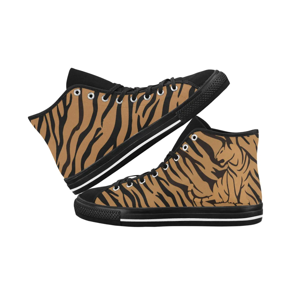 Men's Big Size Tiger Silhouette Print High Top Canvas Shoes