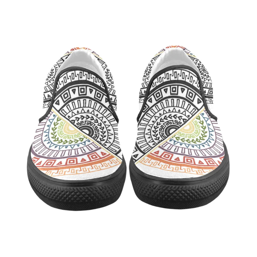 Men's Big Size Ying Yang Mandala Print Canvas Slip-on Shoes