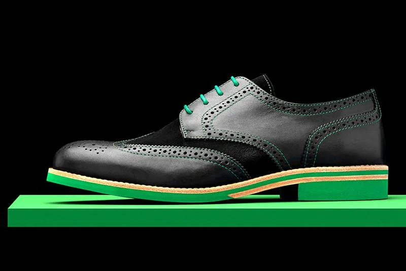 Mens Black & Green Leather Wingtip Dress Shoes- Size 12