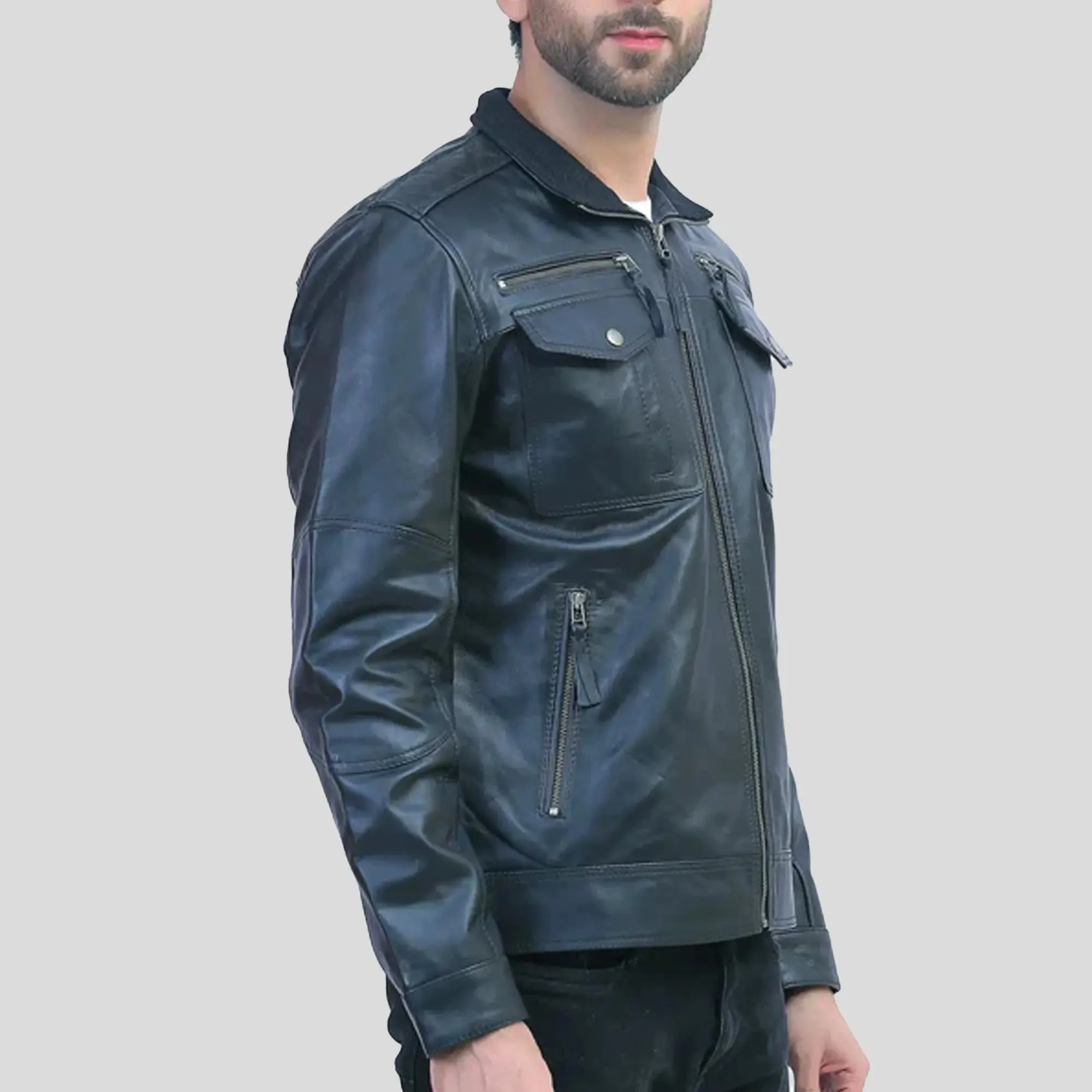 Mens Black Leather Motorcycle Jacket