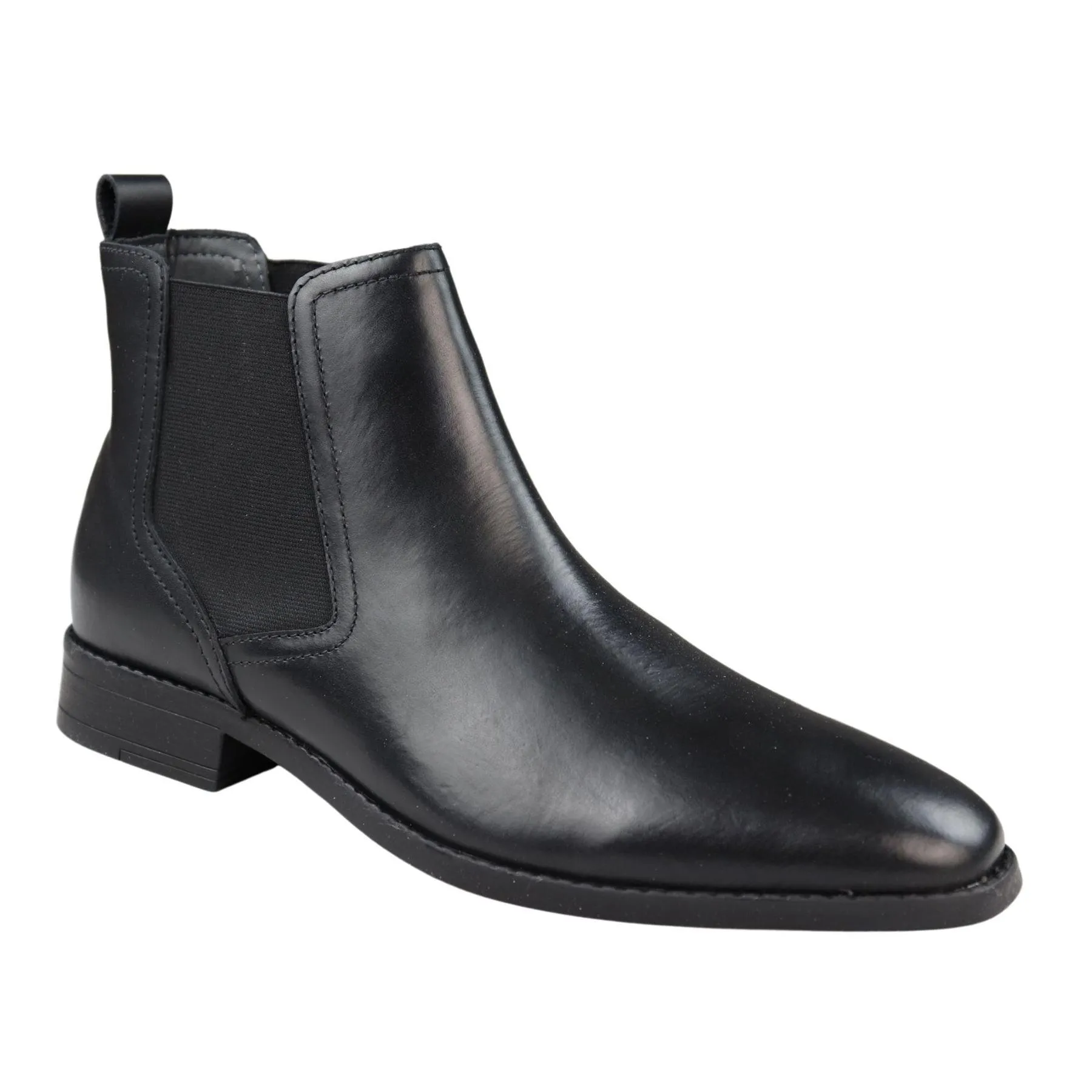 Mens Black Slip On Chelsea Boots Real Leather Smart Casual