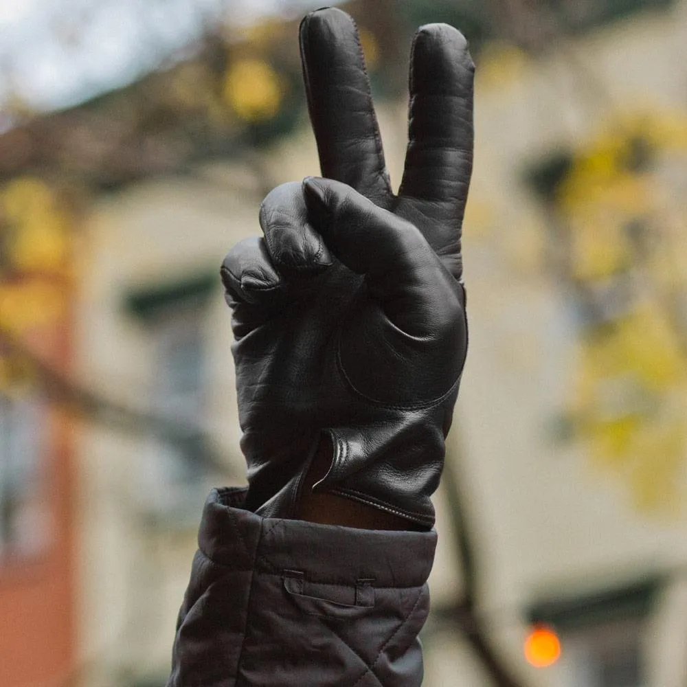 Men's Cashmere Lined Black Leather Napoli Gloves