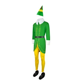 Mens Christmas Elf Costume, Buddy Elf Costume, Christmas Cosplay Buddy, The Elf Costume Coat Pants Hat Belt shoes Full Set Costumes for Men(XL)