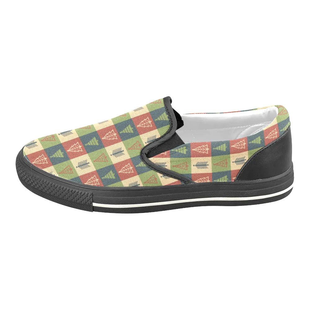 Men's Christmas Tree Print Canvas Slip On Shoes