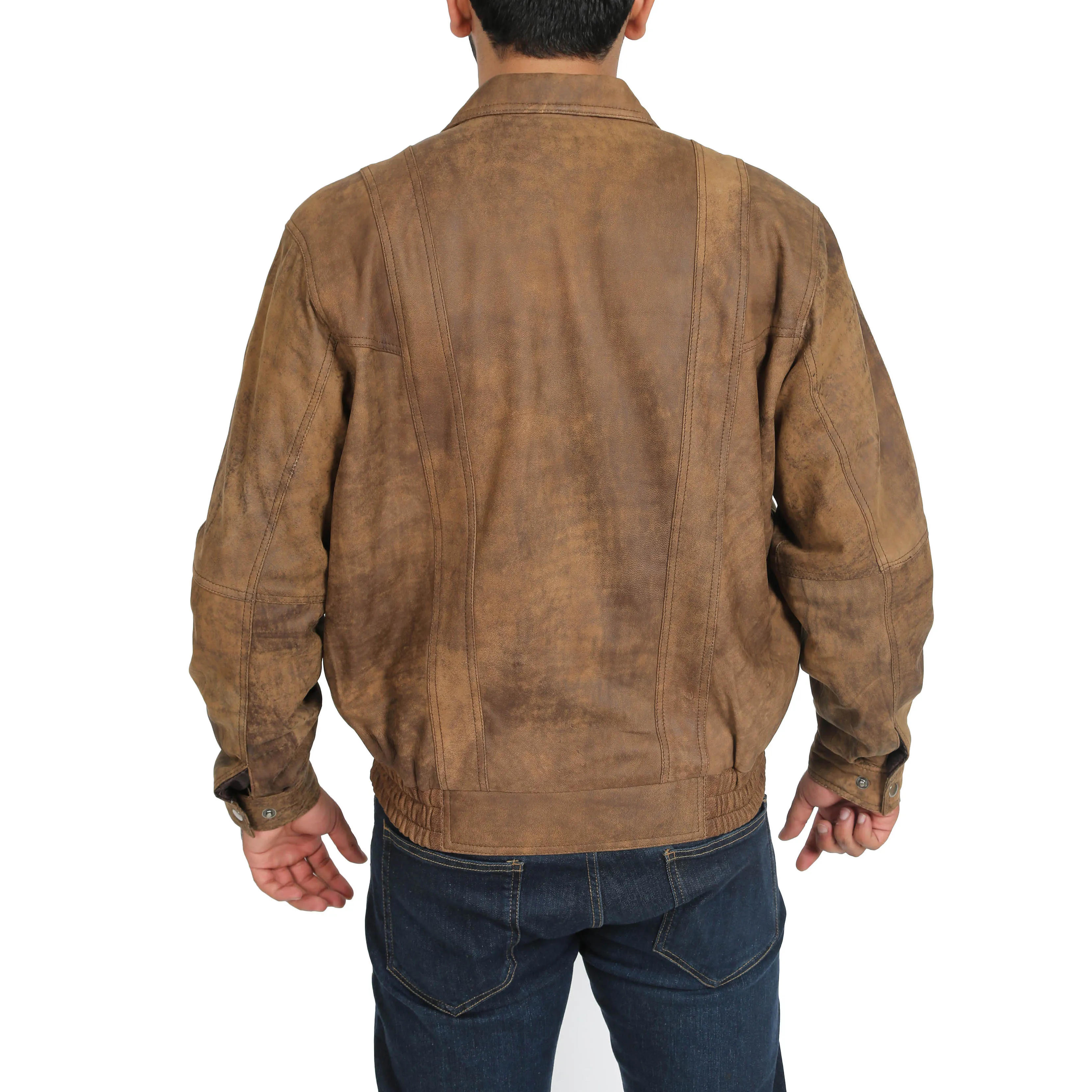 Mens Classic Bomber Nubuck Leather Jacket Alan Brown