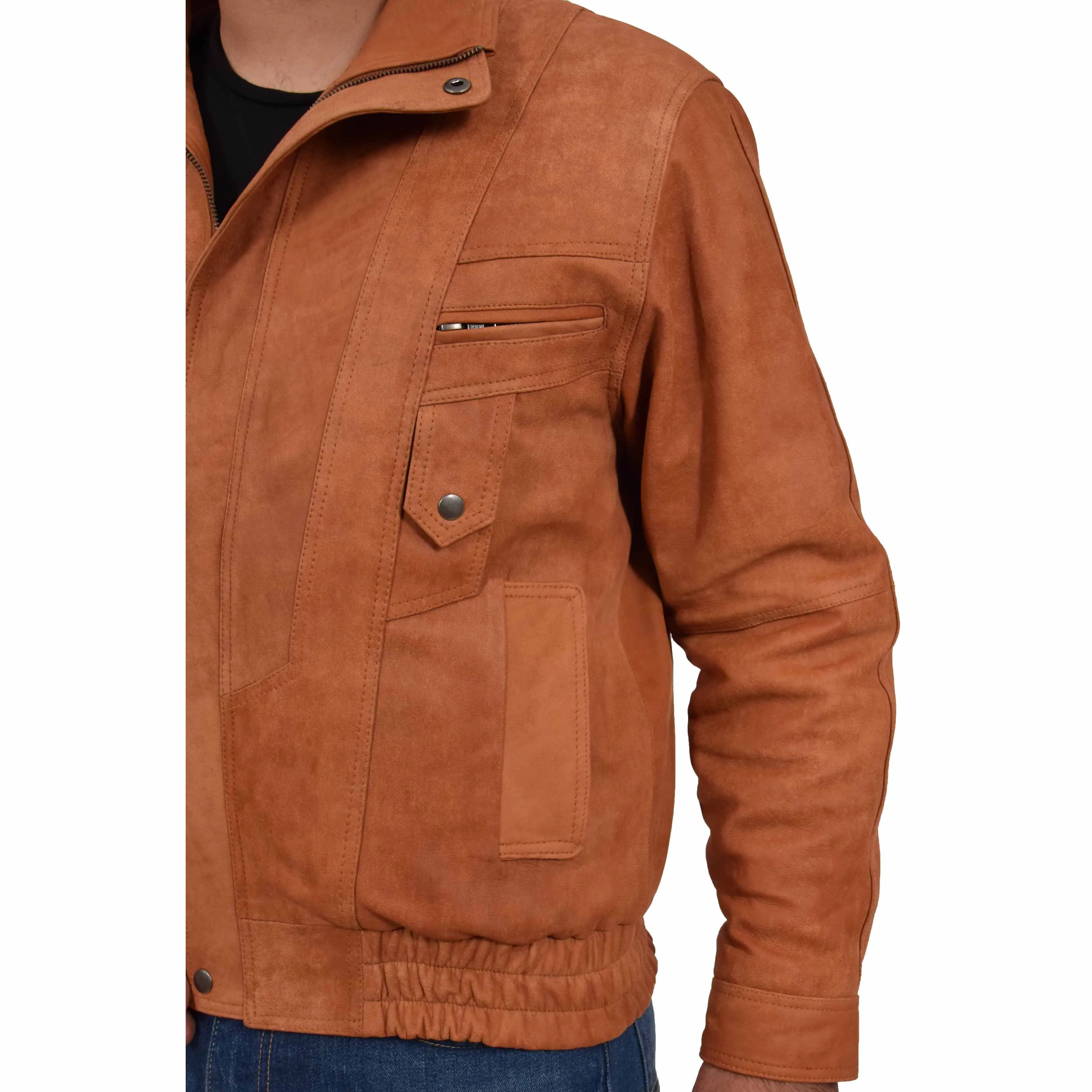 Mens Classic Bomber Nubuck Leather Jacket Alan Tan